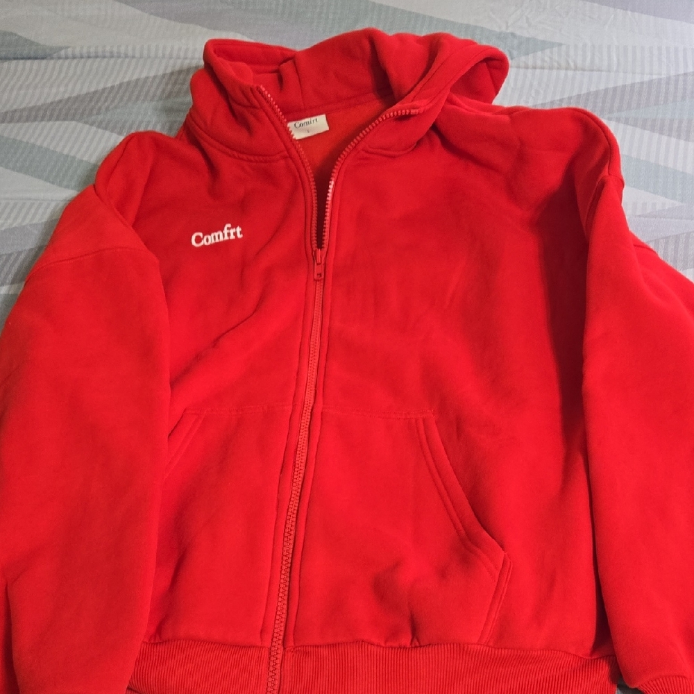 Comfort Clothing Zip Hoodie. Size Large Crimson Red